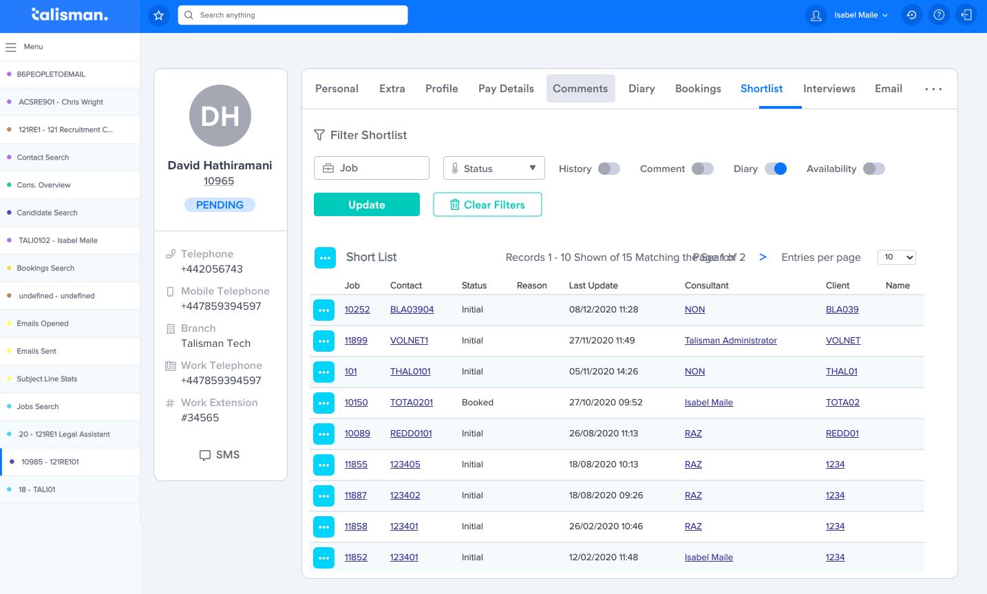 Candidate profile screenshot
